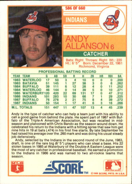 1988 Score Baseball Card Pick 514-660 - Picture 141 of 251