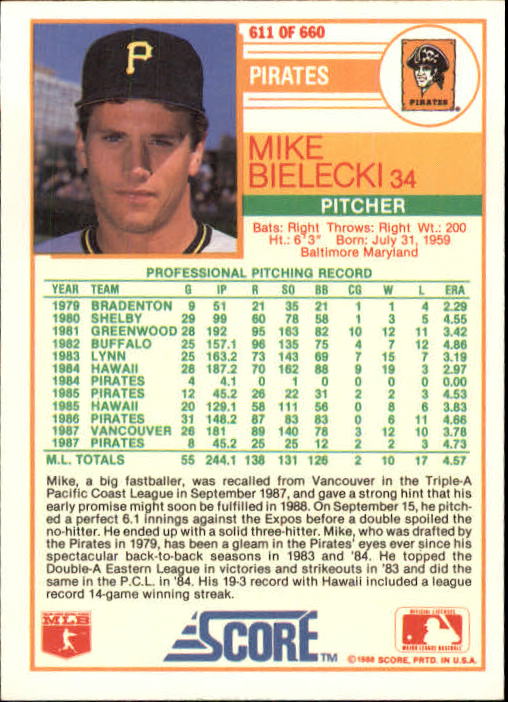 1988 Score Baseball Card Pick 514-660 - Picture 183 of 251