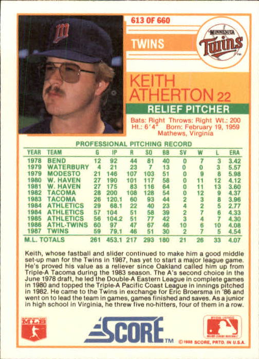 1988 Score Baseball Card Pick 514-660 - Picture 185 of 251
