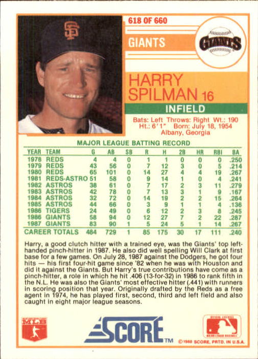 1988 Score Baseball Card Pick 514-660 - Picture 195 of 251
