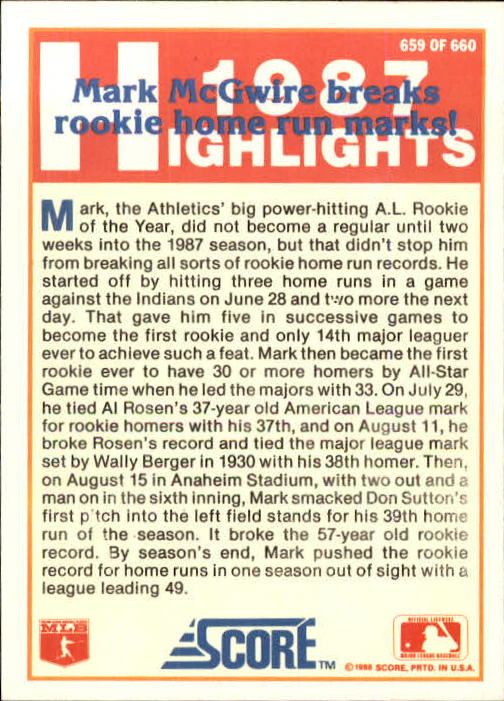 1988 Score Baseball Card Pick 514-660 - Picture 249 of 251
