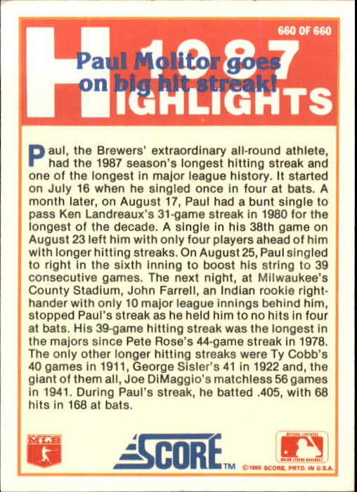 1988 Score Baseball Card Pick 514-660 - Picture 251 of 251