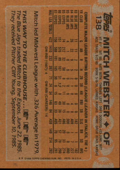 1988 Topps Baseball Card Pick 1-254 - Picture 273 of 499