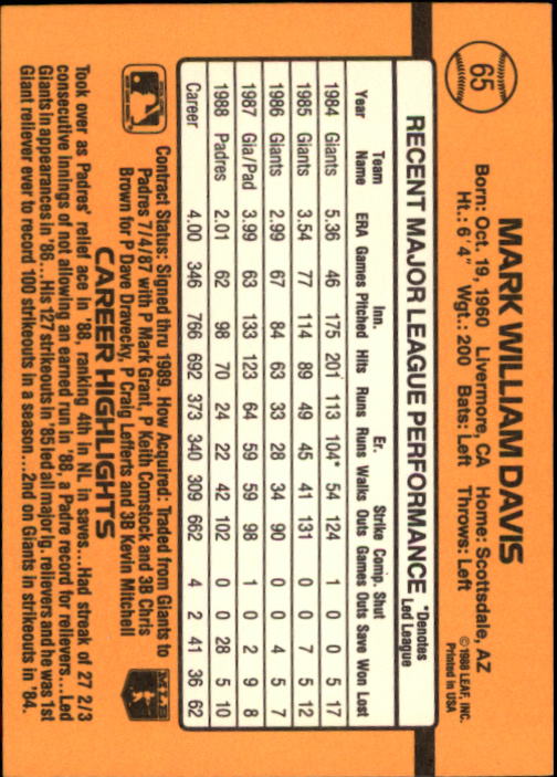 A9832- 1989 Donruss Baseball Cards 1-250 +Rookies -You Pick- 10+ FREE US SHIP - Picture 131 of 501