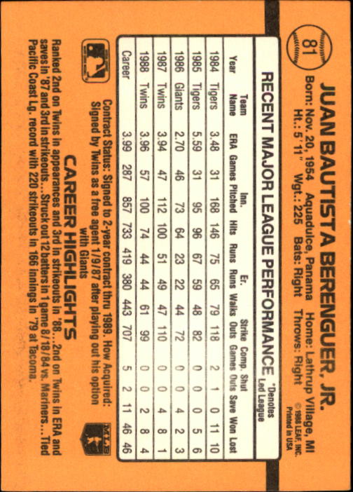 A9832- 1989 Donruss Baseball Cards 1-250 +Rookies -You Pick- 10+ FREE US SHIP - Picture 163 of 501