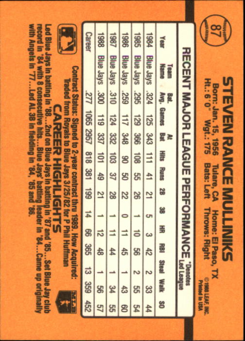 A9832- 1989 Donruss Baseball Cards 1-250 +Rookies -You Pick- 10+ FREE US SHIP - Picture 175 of 501