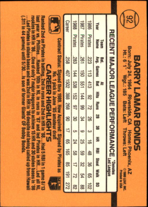 A9832- 1989 Donruss Baseball Cards 1-250 +Rookies -You Pick- 10+ FREE US SHIP - Picture 185 of 501
