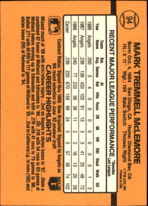 A9832- 1989 Donruss Baseball Cards 1-250 +Rookies -You Pick- 10+ FREE US SHIP - Picture 189 of 501