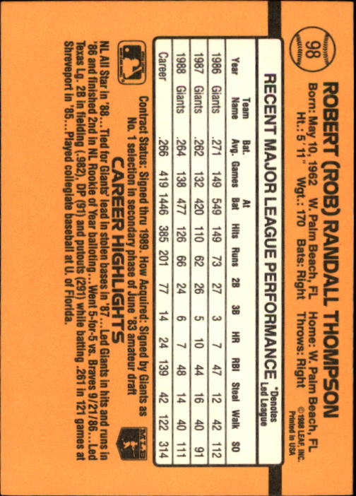 A9832- 1989 Donruss Baseball Cards 1-250 +Rookies -You Pick- 10+ FREE US SHIP - Picture 197 of 501