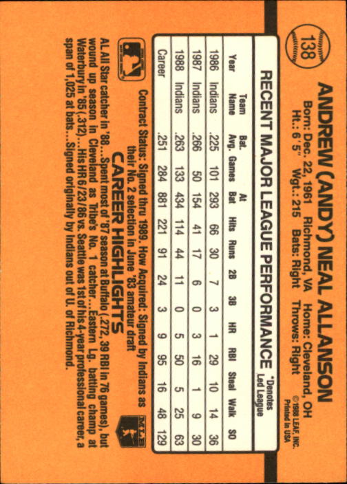 A9832- 1989 Donruss Baseball Cards 1-250 +Rookies -You Pick- 10+ FREE US SHIP - Picture 277 of 501