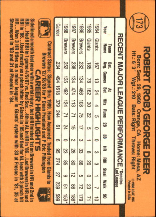 A9832- 1989 Donruss Baseball Cards 1-250 +Rookies -You Pick- 10+ FREE US SHIP - Picture 347 of 501