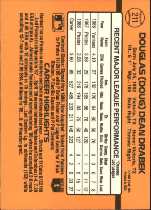 A9832- 1989 Donruss Baseball Cards 1-250 +Rookies -You Pick- 10+ FREE US SHIP - Picture 423 of 501