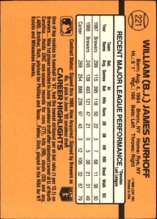 A9832- 1989 Donruss Baseball Cards 1-250 +Rookies -You Pick- 10+ FREE US SHIP - Picture 443 of 501