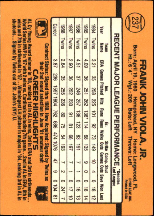 A9832- 1989 Donruss Baseball Cards 1-250 +Rookies -You Pick- 10+ FREE US SHIP - Picture 475 of 501
