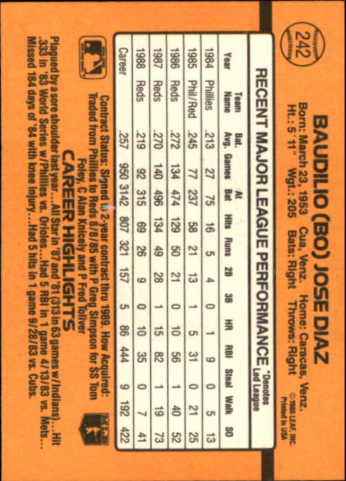 A9832- 1989 Donruss Baseball Cards 1-250 +Rookies -You Pick- 10+ FREE US SHIP - Picture 485 of 501