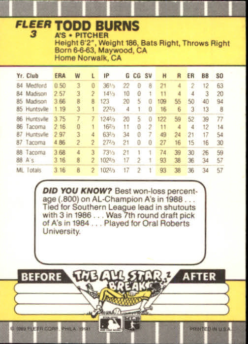 B2619- 1989 Fleer Baseball Card #s 1-244 +Rookies -You Pick- 10+ FREE US SHIP - Picture 7 of 493