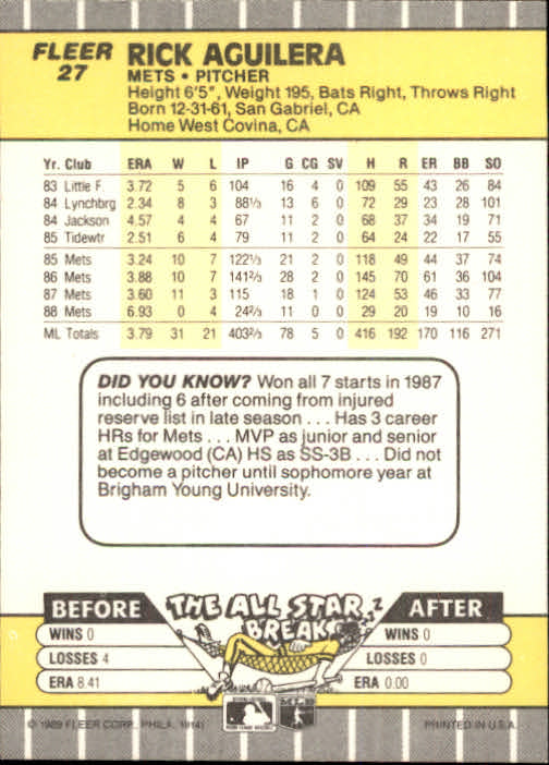 B2619- 1989 Fleer Baseball Card #s 1-244 +Rookies -You Pick- 10+ FREE US SHIP - Picture 55 of 493