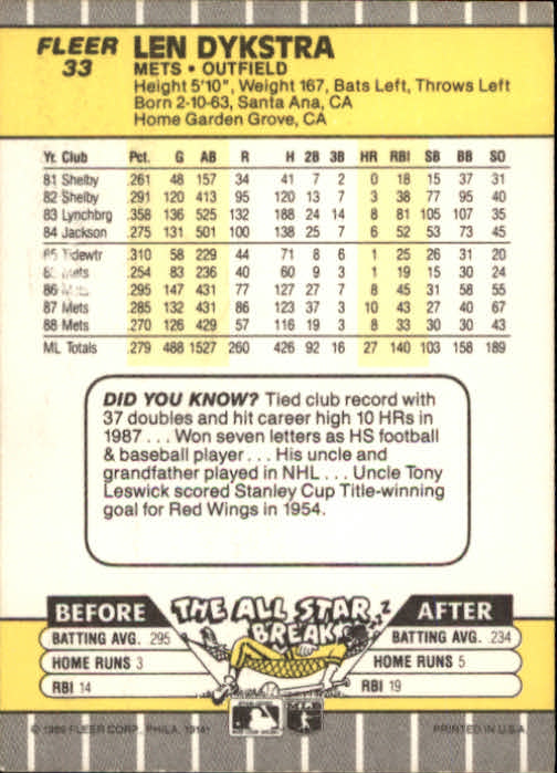 B2619- 1989 Fleer Baseball Card #s 1-244 +Rookies -You Pick- 10+ FREE US SHIP - Picture 67 of 493