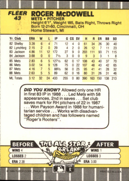 B2619- 1989 Fleer Baseball Card #s 1-244 +Rookies -You Pick- 10+ FREE US SHIP - Picture 87 of 493