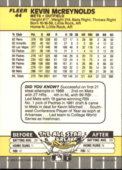 B2619- 1989 Fleer Baseball Card #s 1-244 +Rookies -You Pick- 10+ FREE US SHIP - Picture 89 of 493