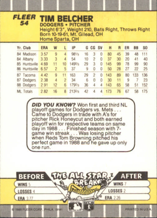 B2619- 1989 Fleer Baseball Card #s 1-244 +Rookies -You Pick- 10+ FREE US SHIP - Picture 109 of 493