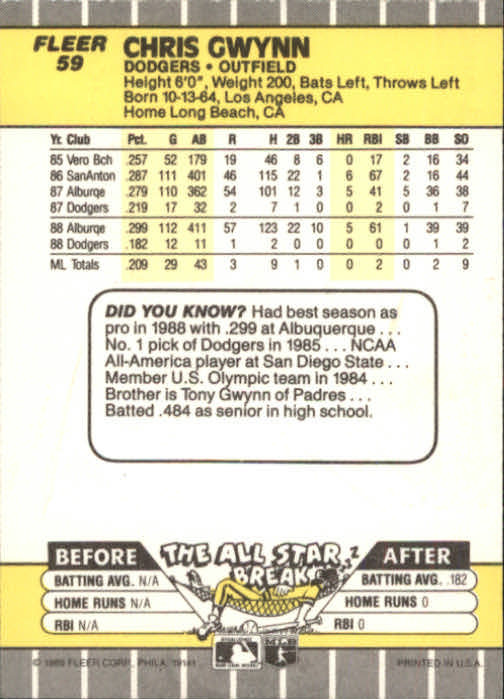 B2619- 1989 Fleer Baseball Card #s 1-244 +Rookies -You Pick- 10+ FREE US SHIP - Picture 119 of 493