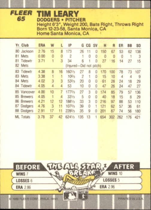 B2619- 1989 Fleer Baseball Card #s 1-244 +Rookies -You Pick- 10+ FREE US SHIP - Picture 131 of 493