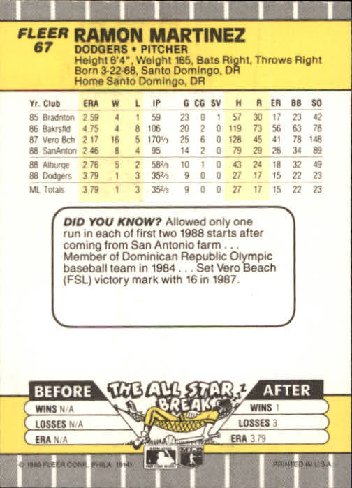 B2619- 1989 Fleer Baseball Card #s 1-244 +Rookies -You Pick- 10+ FREE US SHIP - Picture 135 of 493