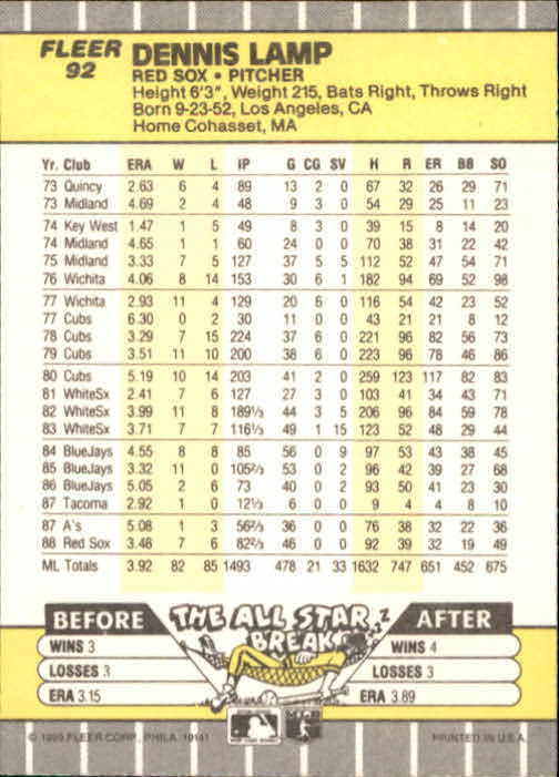 B2619- 1989 Fleer Baseball Card #s 1-244 +Rookies -You Pick- 10+ FREE US SHIP - Picture 185 of 493