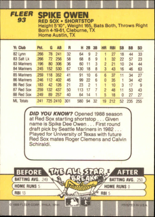 B2619- 1989 Fleer Baseball Card #s 1-244 +Rookies -You Pick- 10+ FREE US SHIP - Picture 187 of 493