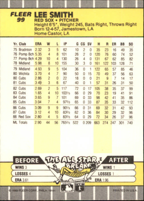 B2619- 1989 Fleer Baseball Card #s 1-244 +Rookies -You Pick- 10+ FREE US SHIP - Picture 199 of 493