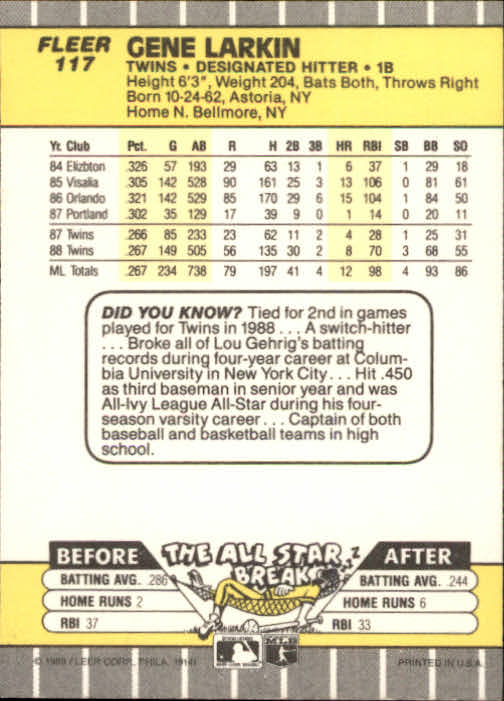 B2619- 1989 Fleer Baseball Card #s 1-244 +Rookies -You Pick- 10+ FREE US SHIP - Picture 235 of 493