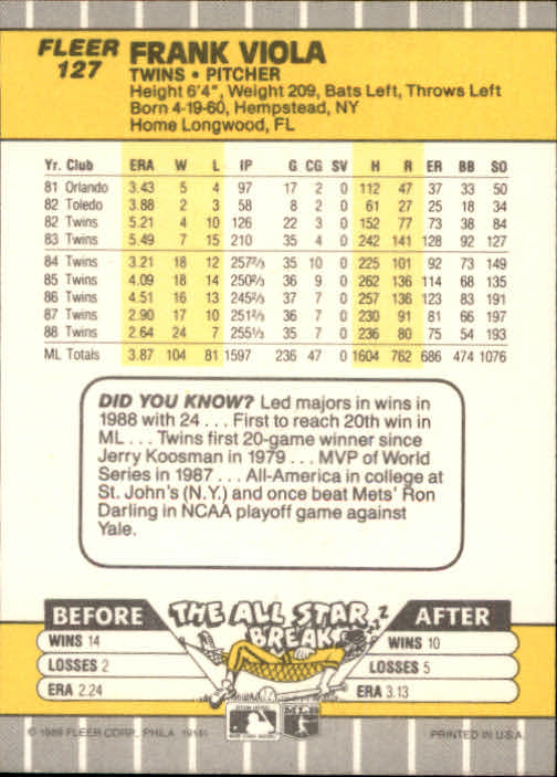 B2619- 1989 Fleer Baseball Card #s 1-244 +Rookies -You Pick- 10+ FREE US SHIP - Picture 255 of 493