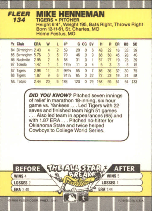 B2619- 1989 Fleer Baseball Card #s 1-244 +Rookies -You Pick- 10+ FREE US SHIP - Picture 273 of 493