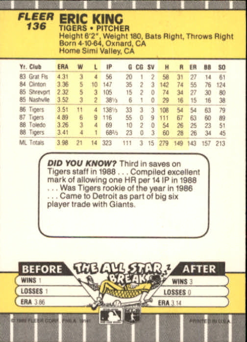 B2619- 1989 Fleer Baseball Card #s 1-244 +Rookies -You Pick- 10+ FREE US SHIP - Picture 277 of 493