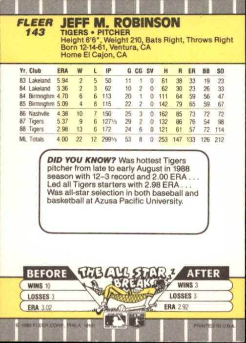 B2619- 1989 Fleer Baseball Card #s 1-244 +Rookies -You Pick- 10+ FREE US SHIP - Picture 291 of 493