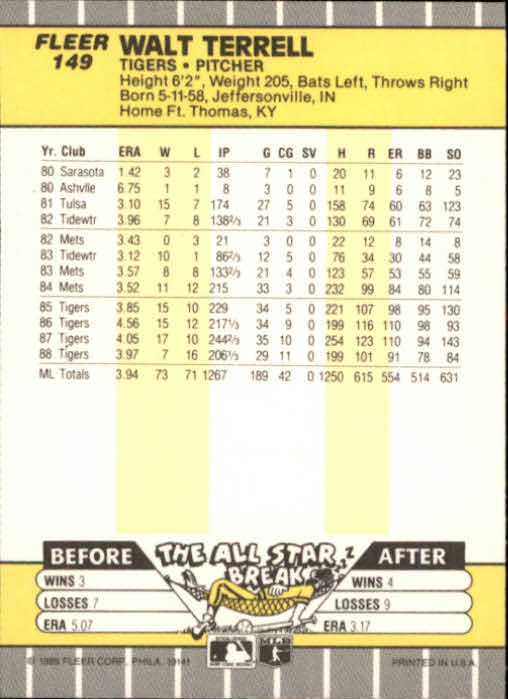 B2619- 1989 Fleer Baseball Card #s 1-244 +Rookies -You Pick- 10+ FREE US SHIP - Picture 303 of 493