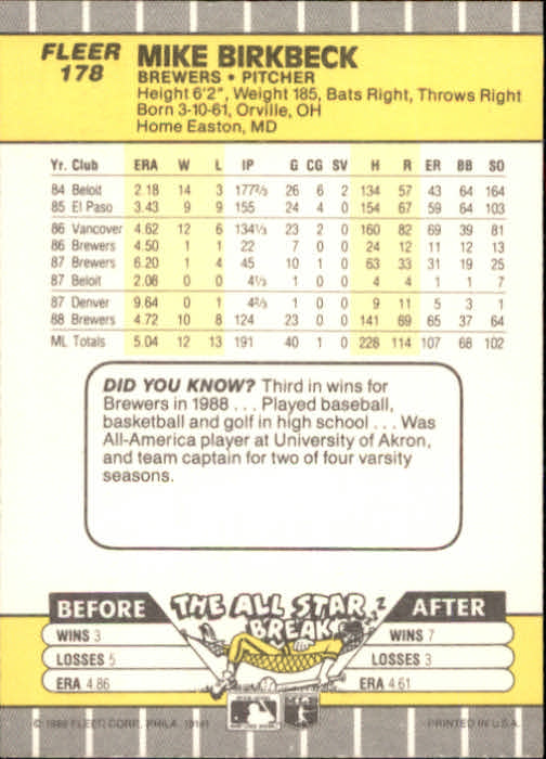 B2619- 1989 Fleer Baseball Card #s 1-244 +Rookies -You Pick- 10+ FREE US SHIP - Picture 361 of 493