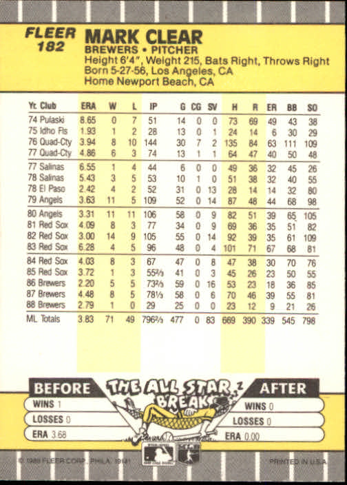 B2619- 1989 Fleer Baseball Card #s 1-244 +Rookies -You Pick- 10+ FREE US SHIP - Picture 369 of 493