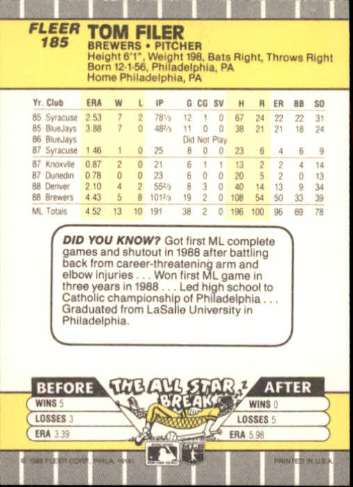 B2619- 1989 Fleer Baseball Card #s 1-244 +Rookies -You Pick- 10+ FREE US SHIP - Picture 375 of 493