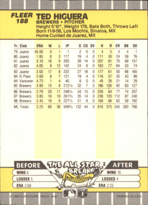 B2619- 1989 Fleer Baseball Card #s 1-244 +Rookies -You Pick- 10+ FREE US SHIP - Picture 381 of 493