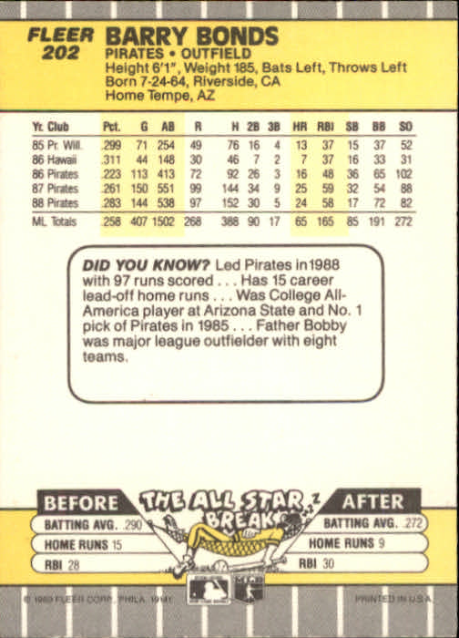 B2619- 1989 Fleer Baseball Card #s 1-244 +Rookies -You Pick- 10+ FREE US SHIP - Picture 409 of 493