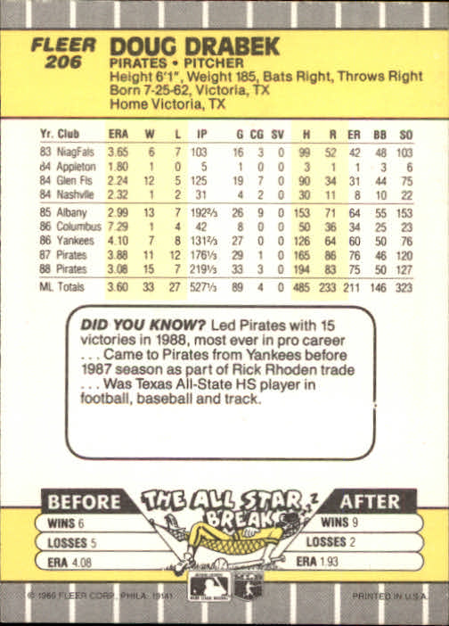 B2619- 1989 Fleer Baseball Card #s 1-244 +Rookies -You Pick- 10+ FREE US SHIP - Picture 417 of 493