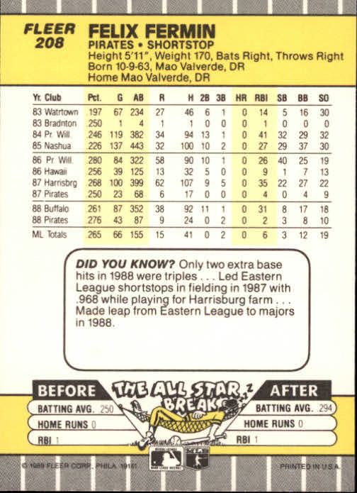 B2619- 1989 Fleer Baseball Card #s 1-244 +Rookies -You Pick- 10+ FREE US SHIP - Picture 421 of 493