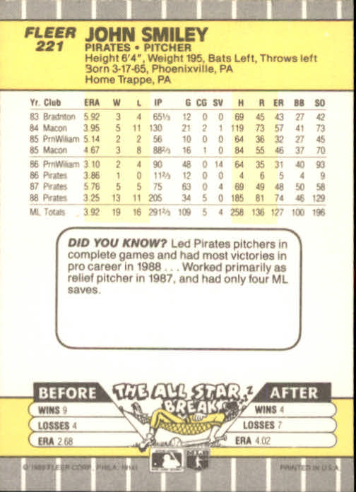 B2619- 1989 Fleer Baseball Card #s 1-244 +Rookies -You Pick- 10+ FREE US SHIP - Picture 447 of 493
