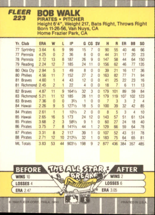 B2619- 1989 Fleer Baseball Card #s 1-244 +Rookies -You Pick- 10+ FREE US SHIP - Picture 451 of 493