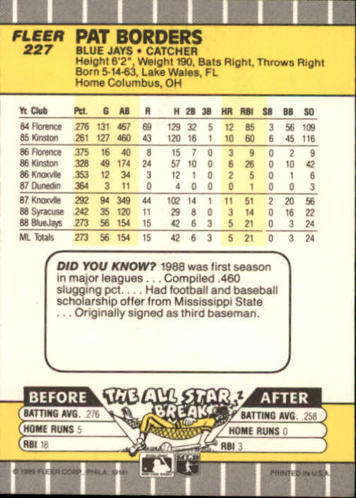B2619- 1989 Fleer Baseball Card #s 1-244 +Rookies -You Pick- 10+ FREE US SHIP - Picture 459 of 493