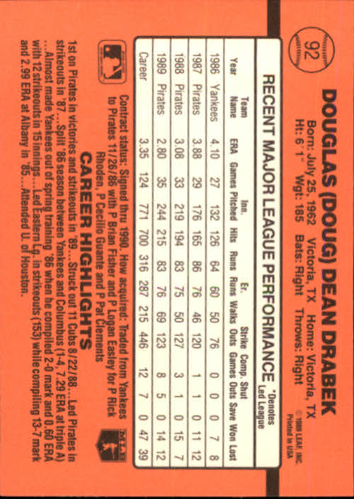 A6931- 1990 Donruss Baseball Cards 1-248 +Rookies -You Pick- 10+ FREE US SHIP - Picture 181 of 495