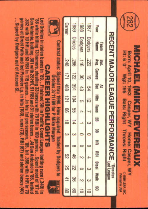 1990 Donruss Baseball "Main Set" Cards #241 to #480 - Picture 85 of 483
