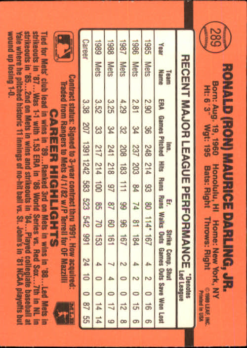 1990 Donruss Baseball "Main Set" Cards #241 to #480 - Picture 99 of 483